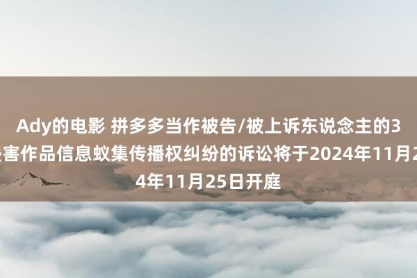 Ady的电影 拼多多当作被告/被上诉东说念主的3起波及侵害作品信息蚁集传播权纠纷的诉讼将于2024年11月25日开庭