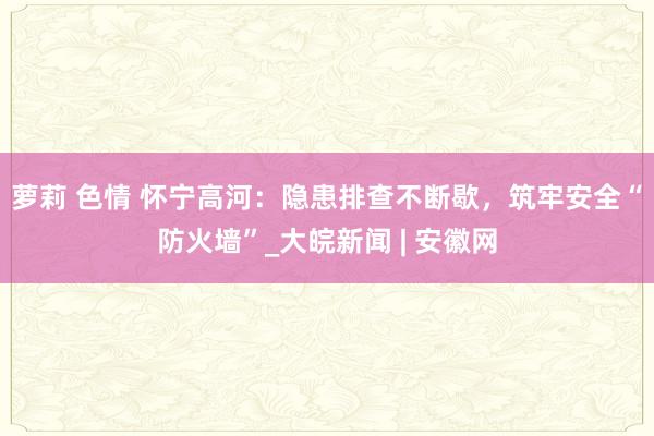 萝莉 色情 怀宁高河：隐患排查不断歇，筑牢安全“防火墙”_大皖新闻 | 安徽网