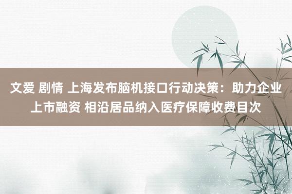 文爱 剧情 上海发布脑机接口行动决策：助力企业上市融资 相沿居品纳入医疗保障收费目次