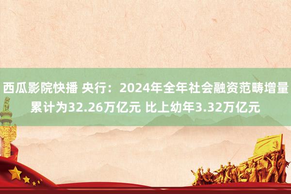 西瓜影院快播 央行：2024年全年社会融资范畴增量累计为32.26万亿元 比上幼年3.32万亿元